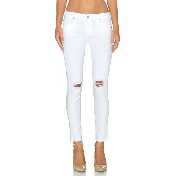 Little Miss Ankle Mother Jeans Looker Women's Size 26 White Cotton Distressed